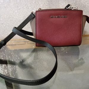NWT Michael Kors Mini Leather Messenger Crossbody Bag Merlot Red, Cinder, Black